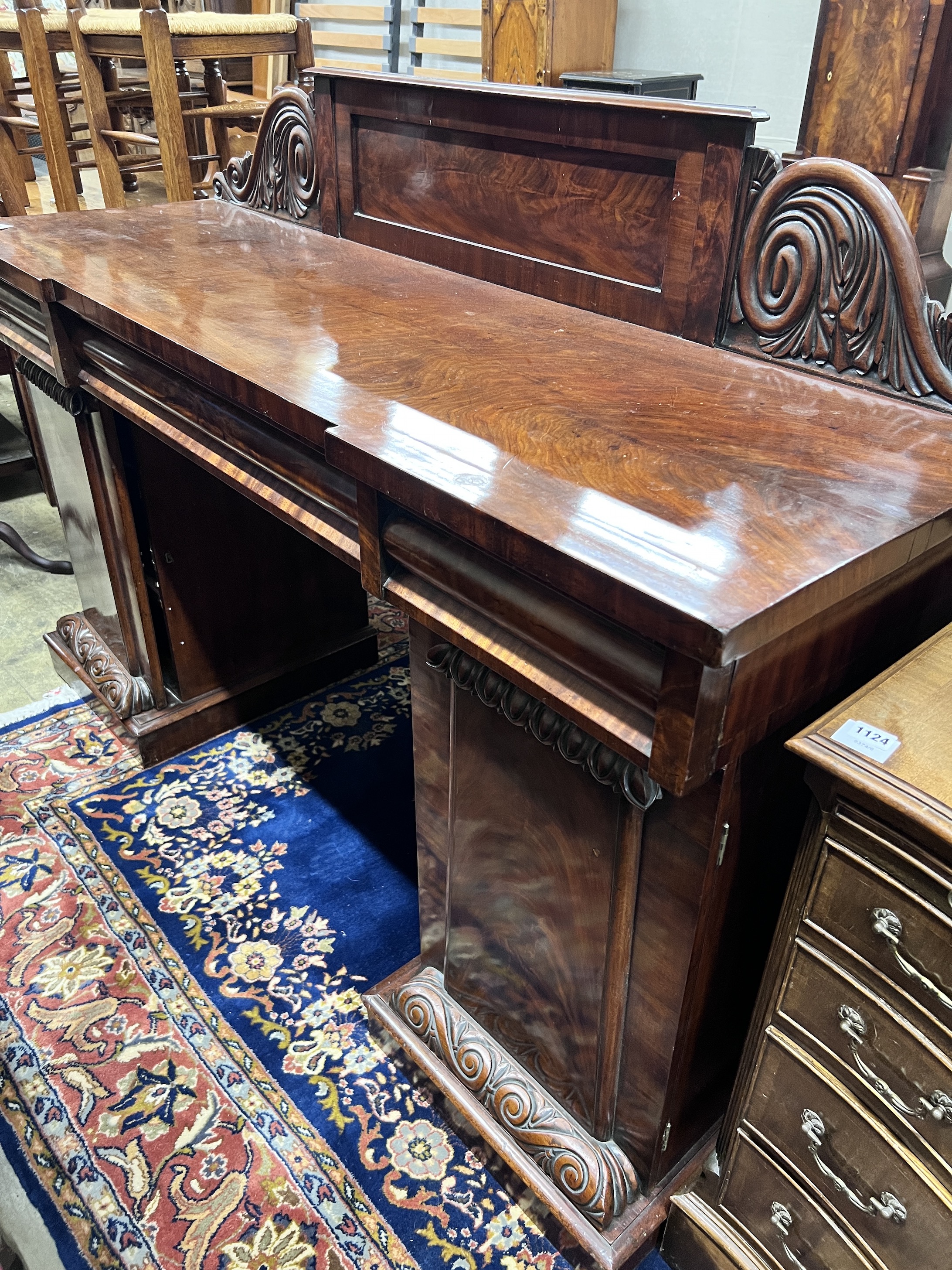 A William IV mahogany pedestal sideboard, length 168cm